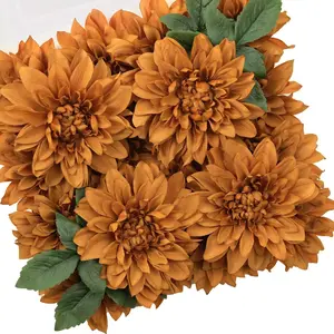 TINGE TIME Artificial Flowers 20pcs Silk Dahlia 5"/6" Fake Flowers for DIY Wedding Bridal Bouquets Centerpieces Arrangements Party Baby Shower Home Decorations (Burnt Orange) Decorative Fruit
