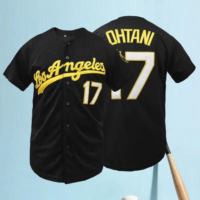 Men's #17 Los Angeles Embroidered Baseball Jersey, Sports Style Jersey, Button-Down Breathable Mesh Sports Top for Men and Women, Fan Apparel, Embroidered Jerseys, Embroidery Sportswear, Sports Clothing