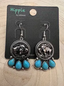 Buffalo Coin and Faux Turquoise Earring