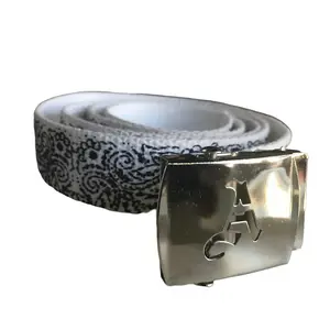 White Bandana Initial Letters Canvas Military Web Belt 50 inch with Unique Metal Buckle Design