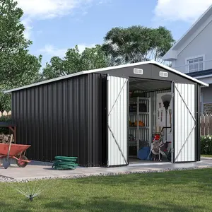 Aoxun 10x12FT Outdoor Metal Storage Shed, Lockable Double Hinged Door Sloped Roof Garden Utility Shed for Backyard Patio, Black