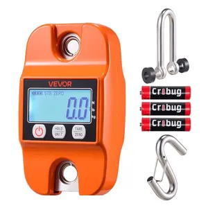 VEVOR Digital Crane Scale, 880 lbs/400 kg Max Capacity, Handheld Hanging Scale with Cast Aluminum Case LCD Display, 0.2 lbs Division 3 Unit Switch, Auto-Off Setting for Farm Hunting Fishing, Orange