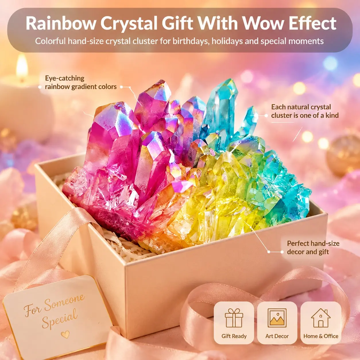 1 piece of colorful quartz crystal cluster, random style, vivid rainbow quartz cluster, unique  gift, suitable for home and office decoration, is the best  gift for crystal enthusiasts trendy cute desk decor perfect wed gothic wall bedroom collectible
