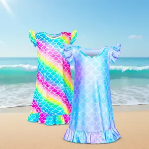 L-X050  Unicorn Princess Nightgown for Girls - 2pcs Pajama Dress Sleepwear & Nightie Set