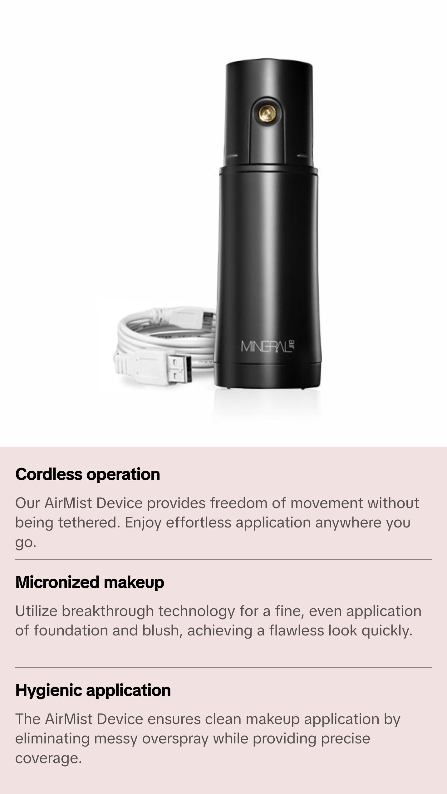 AirMist Device - Clean Micronized Mineral Makeup Airbrush Device, Cordless, Portable, Lightweight
