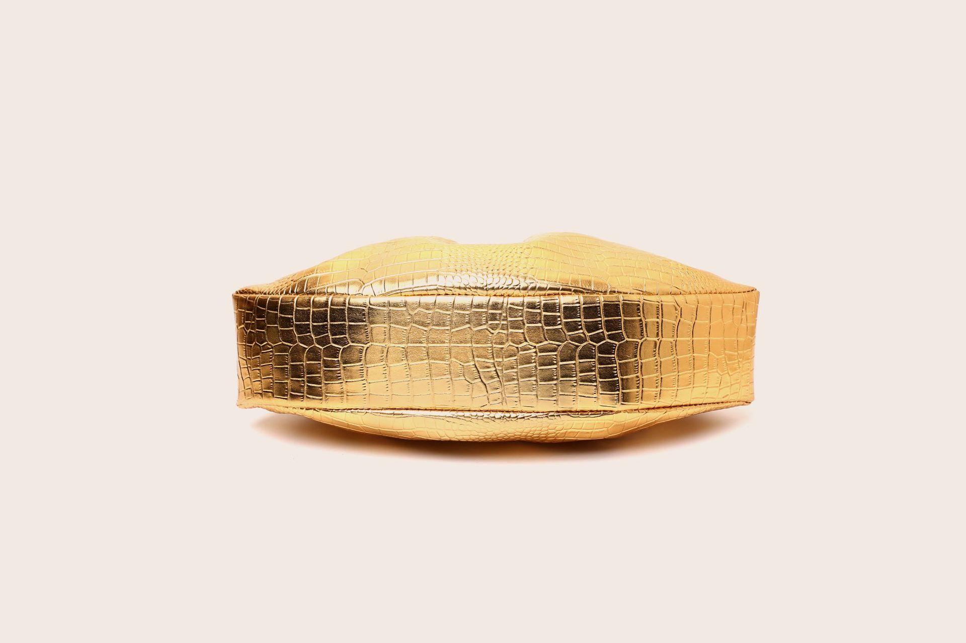 Women's Mini Ruched Evening Tote Bag, Faux Leather/Metallic Crocodile Print Handbag with Wooden/Leather Handle, Multiple Colors Shoulder Clutch