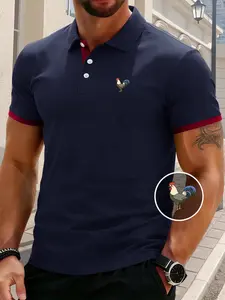 Men's Regular Fit Rooster Print Polo Shirt, Casual Short Sleeve Collared Top for Summer, Fashion Men's Clothes for Daily Wear, Casual Golf Polo