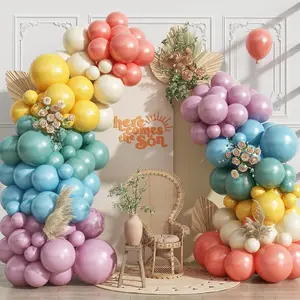 144Pcs Rainbow Balloon Arch Kit, Assorted Colorful Balloon Garland With Dusty Slate Blue Retro Orange Balloons, Mustard Yellow Beige Balloons For Baby Shower Boho Groovy Birthday Party Decorations