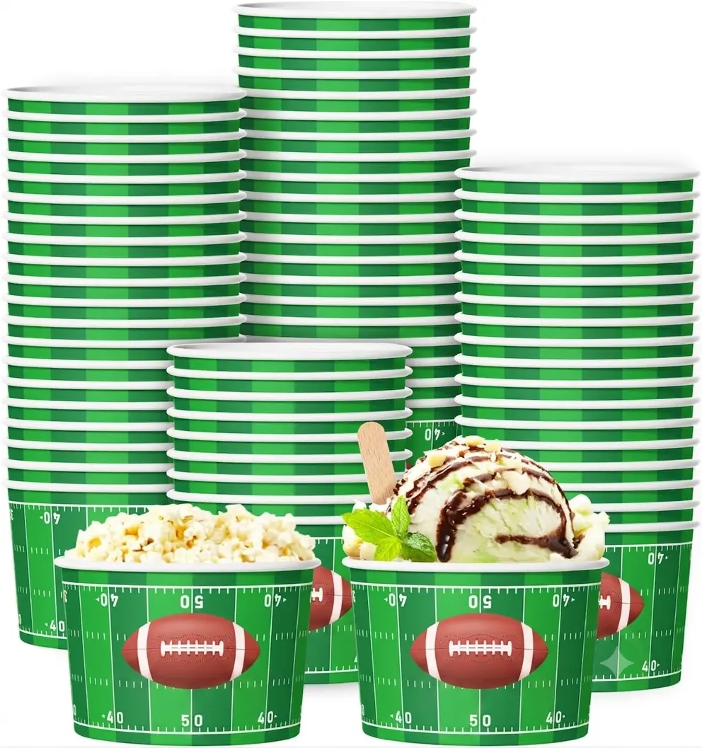 50 Pieces Football Snack Bowls Football Serving Bowl Game Day Football Bowls Party Supplies Disposable Serving Bowls Sport Paper Bucket for Football Theme Dinners Sports Event Party Dinners
