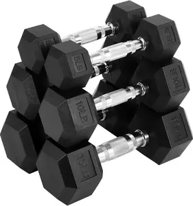 60LBHex Dumbbells Set, Rubber Coated Hex Dumbbell Weights for Strength Training, Exercise & Fitness Dumbbells, 60LB(5x2+10x2+15x2)