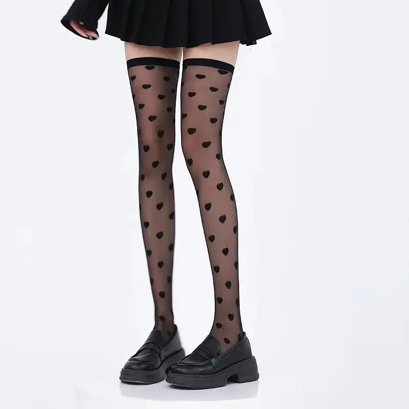 Women's Heart Print Mid-Calf Stockings, Japanese Style Half-Length Design with Anti-Slip Grip for Casual Wear, Fabric, Statement, Mid-Calf Fit