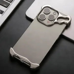 Shockproof Irregular Metal Phone Case for iPhone 15/16/17, Includes Lens Protector, Hollow Frameless Design, Lightweight and Fashionable Gift Choice