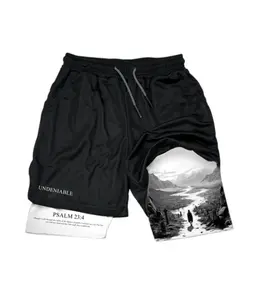 Psalm 23:4 Performance Shorts Summer Double Layer Beach Pants Fitness Training Pant Sports Swimming Shorts