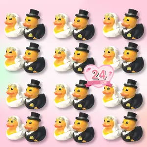 24pcs Wedding Rubber Duck Bath Toy 12pcs Bride&12pcs Groom Duckies Marriage Rubber Ducks Bulk Ducky Small Ducks For Wedding Ceremony Bridal Shower Gift Souvenir Play