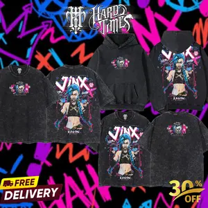 HardTimesClothing - Jinx v3 Arcane 21.11  Retro Limited Vintage , From Software Collection Game Oversized Washed Tee Acid Washed Lightweight TSHIRT, Gift for him her Clothes Cotton