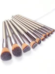 Champagne Makeup Brush Set 10 Pcs Women's Tools for Foundation Blusher Eyeshadow Kabuki Mixed Brushes