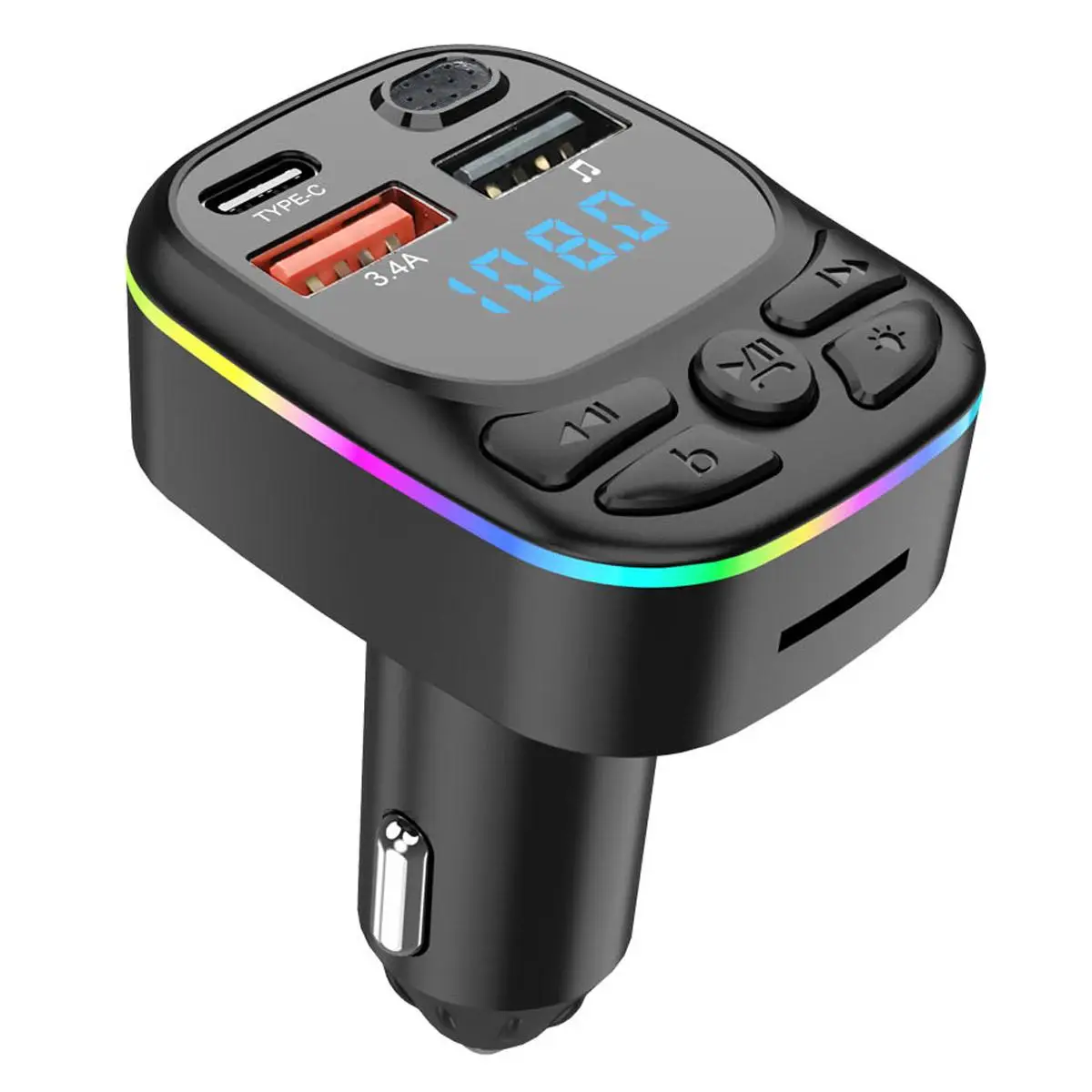 Wireless Car FM Transmitter Support TF Card U Disk, 1 Count Car MP3 Player, Dual USB & Type-C Car Charger