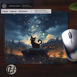 Cool Starry Sky Space Desk Mat Nature Mouse Pad Cute Cats Small Mouse pad Black Cat Clouds Gaming Accessories keyboard Mat Kawaii Mousepad Aesthetic Computer Pad
