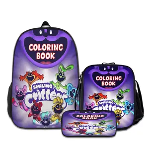 3PCS Smiling-Critters-Backpacks for Girls Set, Cute School Backpack for Girls Boys with Lunch Box and Pencil Case, Aesthetic Bookbag for Teens, Lightweight Classic Backpack for Travel, Work, Picnic A-61