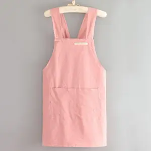 High-Quality Solid Color Apron Cross Back Cotton Linen Apron with Pocket IAdjustable Crisscross Strap Kitchen Apron for Cooking Baking Gardening