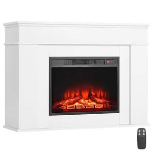 VEVOR 43 inch Freestanding Fireplaces, 1500W 5120BTU Fake Electric Fireplace Stove Heater with Mantel, Overheating Protection, Adjustable Flames, Timer, Remote, for Living Room, Bedroom, White