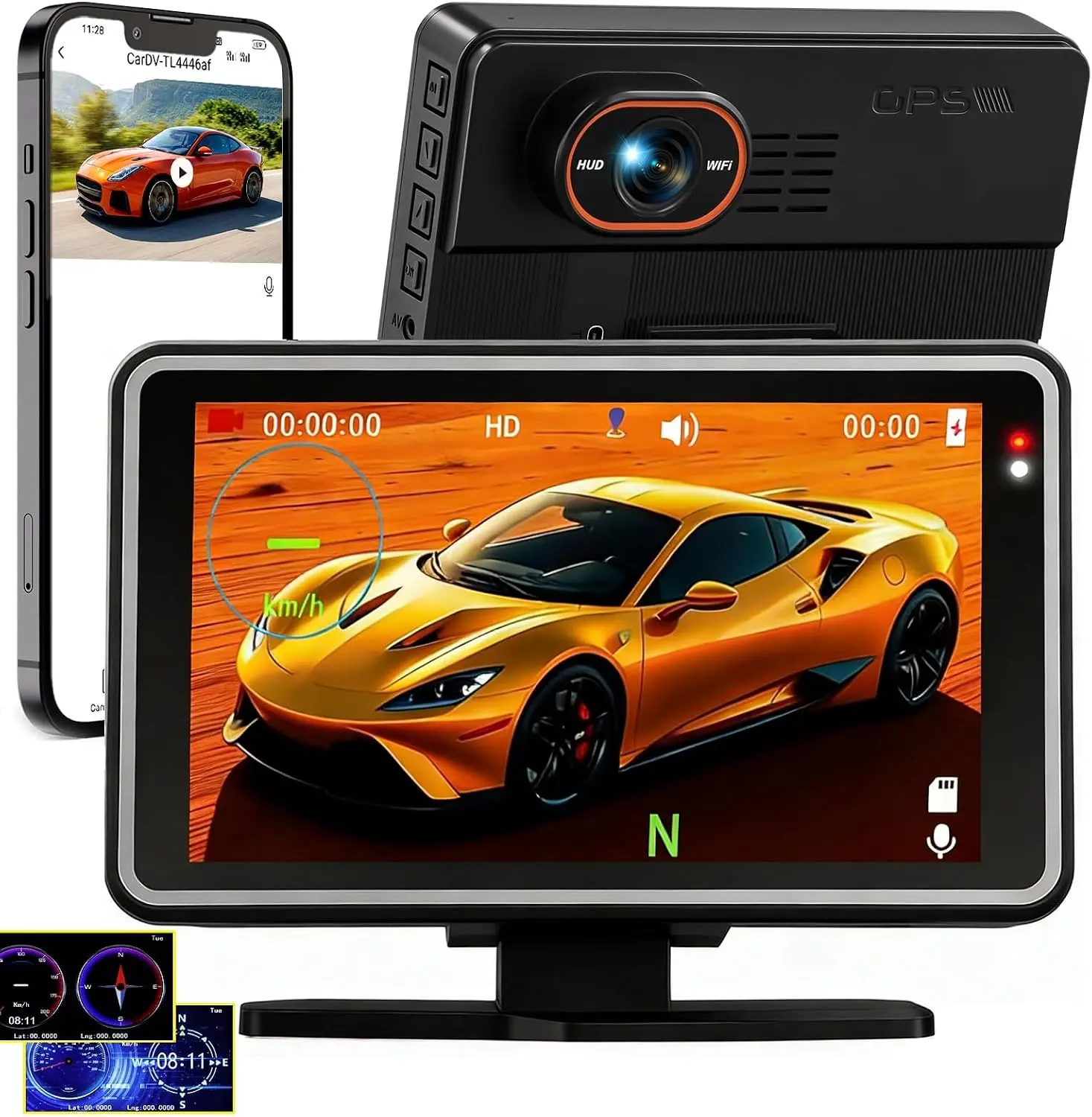 WiFi Dash Cam Front, 1080P Dash Camera for Cars, Head Up Display HUD, 5" IPS Screen Dashcam with Loop Recording, Wide Angle, Speed, Compass, Overspeed Alarm, Driving Recorder