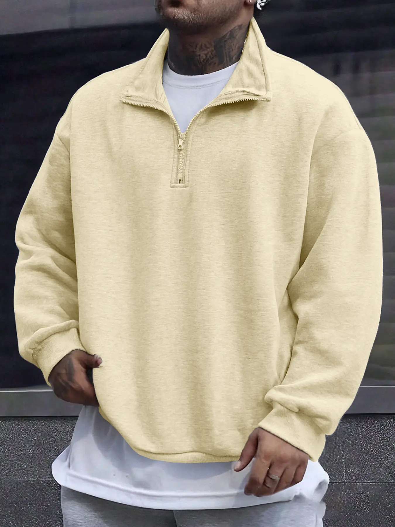 Men's Half-Zip Stand Collar Sweatshirt, Minimalist Thick Pullover, Casual Fitted Jacket for Fall & Winter, Urban Style, Fitness, Daily Comfort, Half Zip Sweatshirts