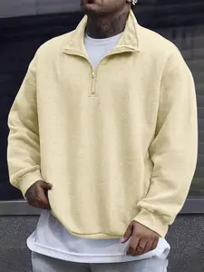 Men's Half-Zip Stand Collar Sweatshirt, Minimalist Thick Pullover, Casual Fitted Jacket for Fall & Winter, Urban Style, Fitness, Daily Comfort, Half Zip Sweatshirts