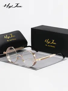 High-End Craft Round Flat Light Glasses, Lightweight Durable Glasses, Personalized Design Metal Frame Sunglasses, Casual Style, All Seasons, Hyjex Unisex Eyewear