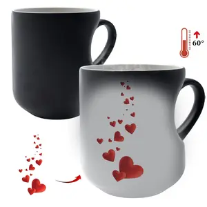 Heart-Shaped Magic Color Changing Ceramic Mug with Black Heart Design - Thermosensitive from Hot to Cold Drinks, Perfect Mother'S Day or Holiday Gift, White with Red Hearts, Reusable, Hand Wash Only