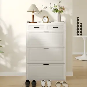 Shoe Storage Cabinet,  Shoe Cabinet for Entryway, Narrow Freestanding Shoe Organizer with Doors Shoe Rack Cabinet with 3 Flip Drawers and 2 Drawers