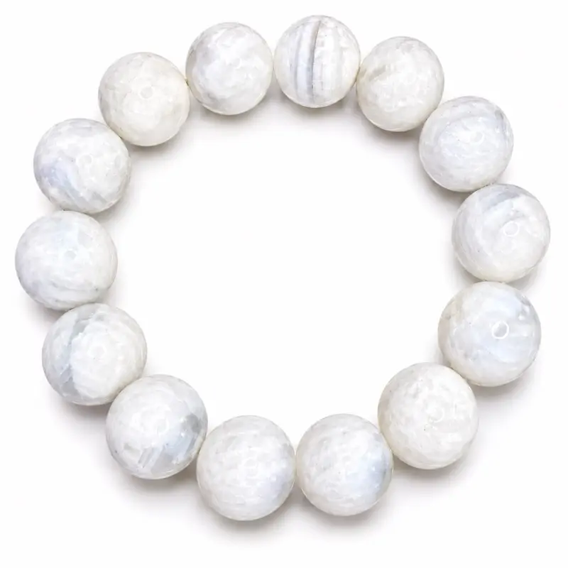 Women's Polished Natural Silver-Blue Lace Agate Chalcedony Stretch Bracelet with Cloud Bands, Comfortable Stretch Classic Elegant Costume Jewelry, Auspicious Accessory for Everyday Wear (Note: Choking Hazard is a Marble)