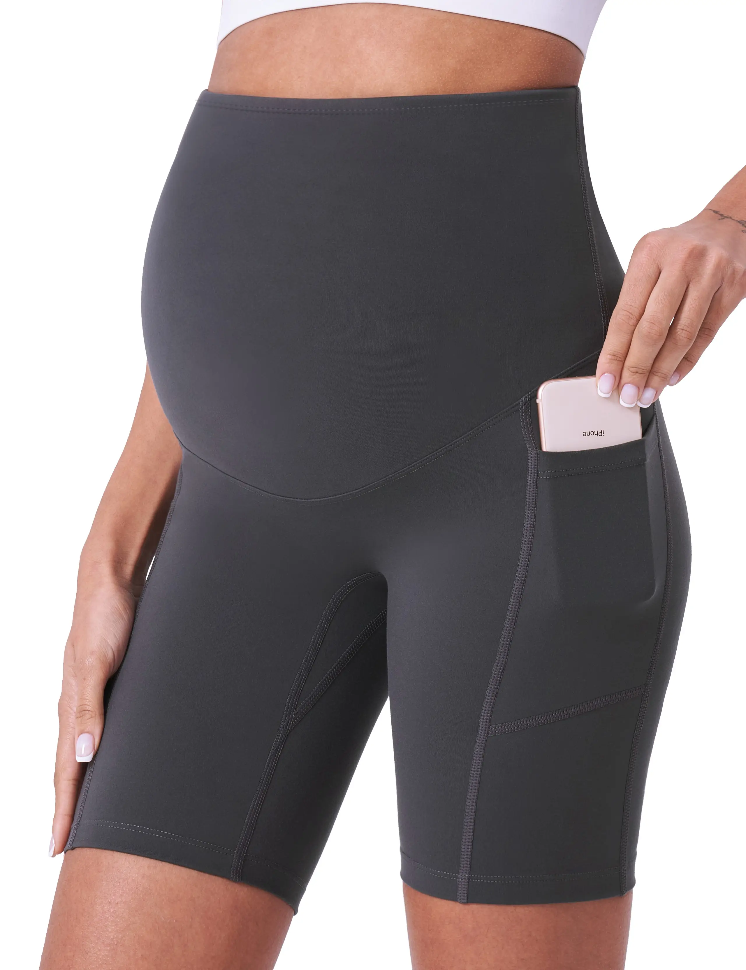 POSHDIVAH Women's Maternity Shorts Over The Belly Biker Yoga Active Pregnancy Workout Short Pants with Pockets 8" summer clothes