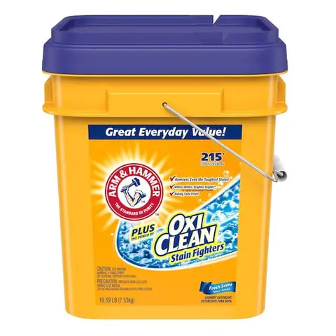 Arm & Hammer Bulk Powdered Laundry Detergent - 16.59 lbs (265.44 oz) Large Size, Baking Soda, OxiClean, Fresh Scent, Brighter Brights, Whitening Boost, Anti-Bacterial, 24-Month Shelf Life, No Tears Powder Form All-Purpose Cleaner, Laundry Detergent Bulk