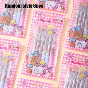 6-Pack 0.5mm Press Pens with Metal Clip, Cute Panda Cat Theme, School Prize Stationery Set, Exam Essential Back-To-School Supplies