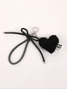 Plush Heart Keychain, Fuzzy Keychain, Trendy Cute Keychain, Bowknot Heart Bag Charm, Fashionable Bag Accessory, Elegant Casual Style, Perfect for Bags and Purses