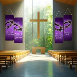 Easter Church Banner Set, Religious Banners with Bible Verses, Wall Hanging Decorations for Temple Activities, No Power Required