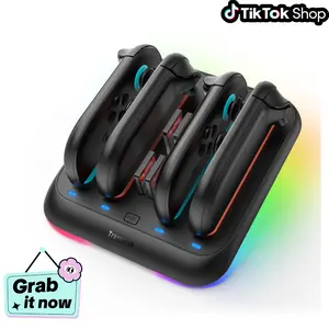 Transnovo Adjustable Charging Pad Compatible with New Switch 2 Joy-Con & Controllers – 4-in-1 Magnetic Fast Charger with 9 RGB LED Indicator, Type-C Cable included- Gaming Stuff [Spring glow up]