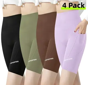 4 Pack Women’s 5” High Waisted Biker Shorts with Pockets – Tummy Control, Buttery Soft Stretch Yoga Shorts, Workout Gym Running Cycling Volleyball Activewear