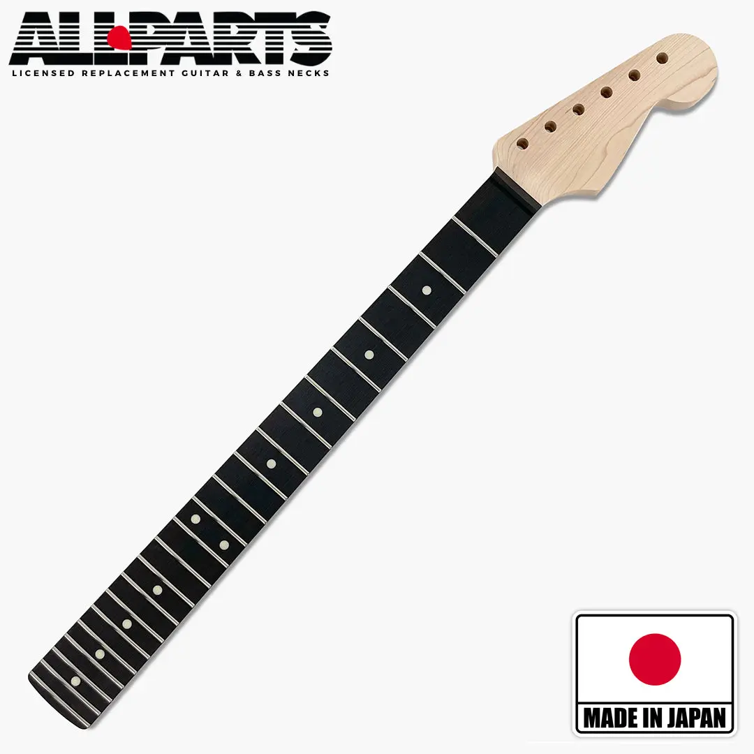 Allparts "Licensed by Fender®" SEO Replacement Guitar Neck for Stratocaster® - Jumbo Frets, Ebony Fretboard, Fretboard Radius, Maple Neck