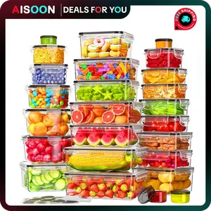 AISOON 50-Piece Plastic Kitchen Meal Prep Containers Set - 25 Multi-Size BPA-Free Airtight Reusable Stackable Leak-Proof Food Storage Boxes with Lids, Microwave Safe Reusable, Freezer Safe, Labels & Marker Included