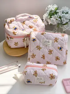 Bear Design Quilted Cosmetic Bag, Travel Cosmetic Bags, Versatile Travel & Daily Use, Large Capacity Makeup Organizer, Stylish Women's Accessory