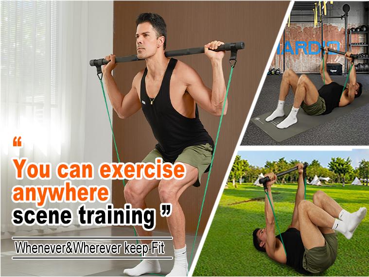 HOTWAVE Resistance Band Bar,Portable Plus Length Strength Training Bar,Adjustable 33"/45",Full Body Exercise Power Lifting Fitness Bar,At Home Workout Equipment