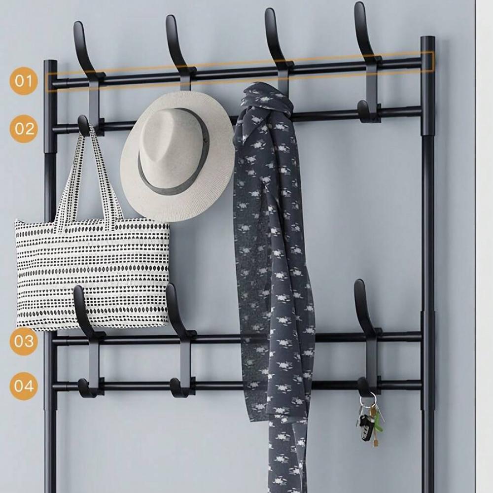 5-Tier Coat Rack Shoe Rack with 8 Hooks & Storage Shelves Black Metal Stable Design for Entryway Bedroom Closet Living Room Office Freestanding Iron Durability
