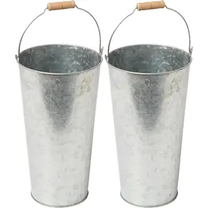 Large Galvanzined  Tin Bucket with Handle - 2 Pack