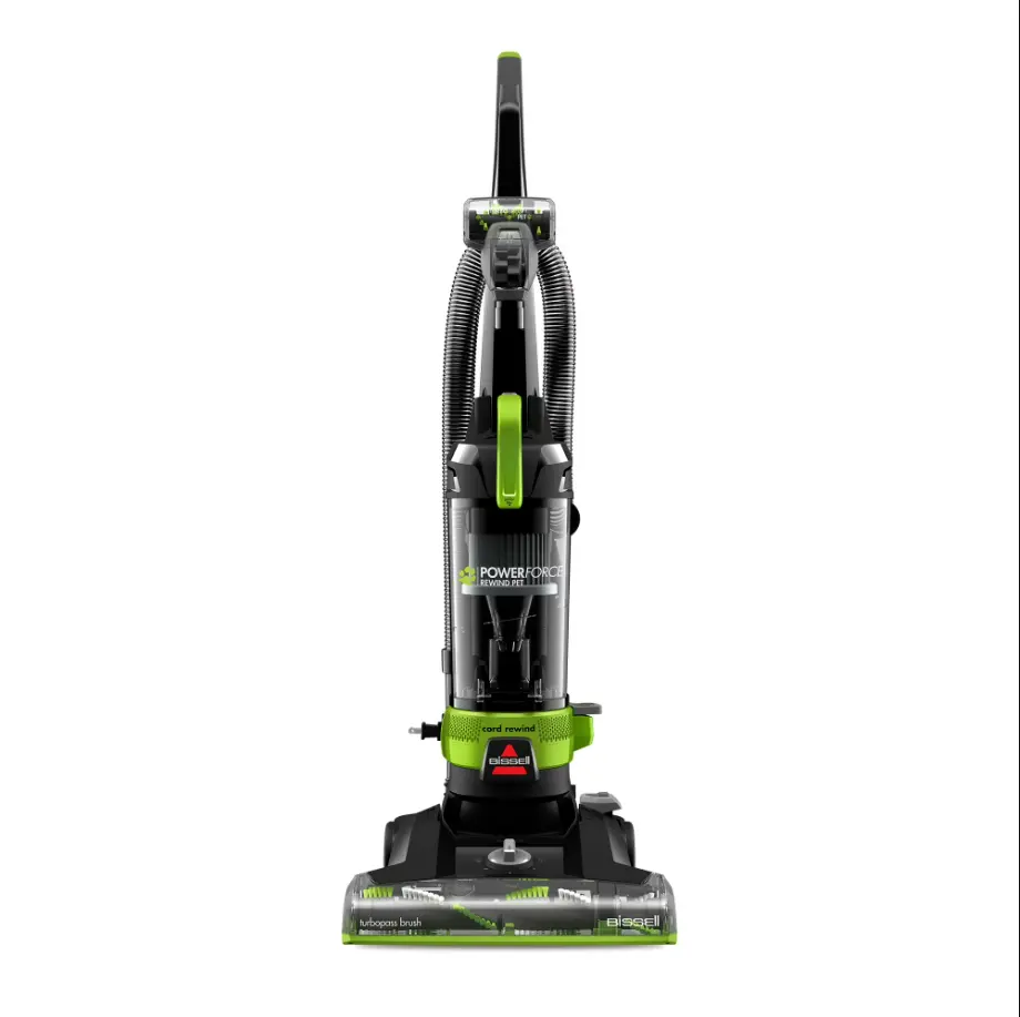 BISSELL PowerForce Helix Turbo Rewind Pet, Upright Vacuum, Pet Friendly, Automatic Cord Rewind, Powerful Pet Hair Pickup, Extra-Wide Cleaning Path, 3333, Black & Green