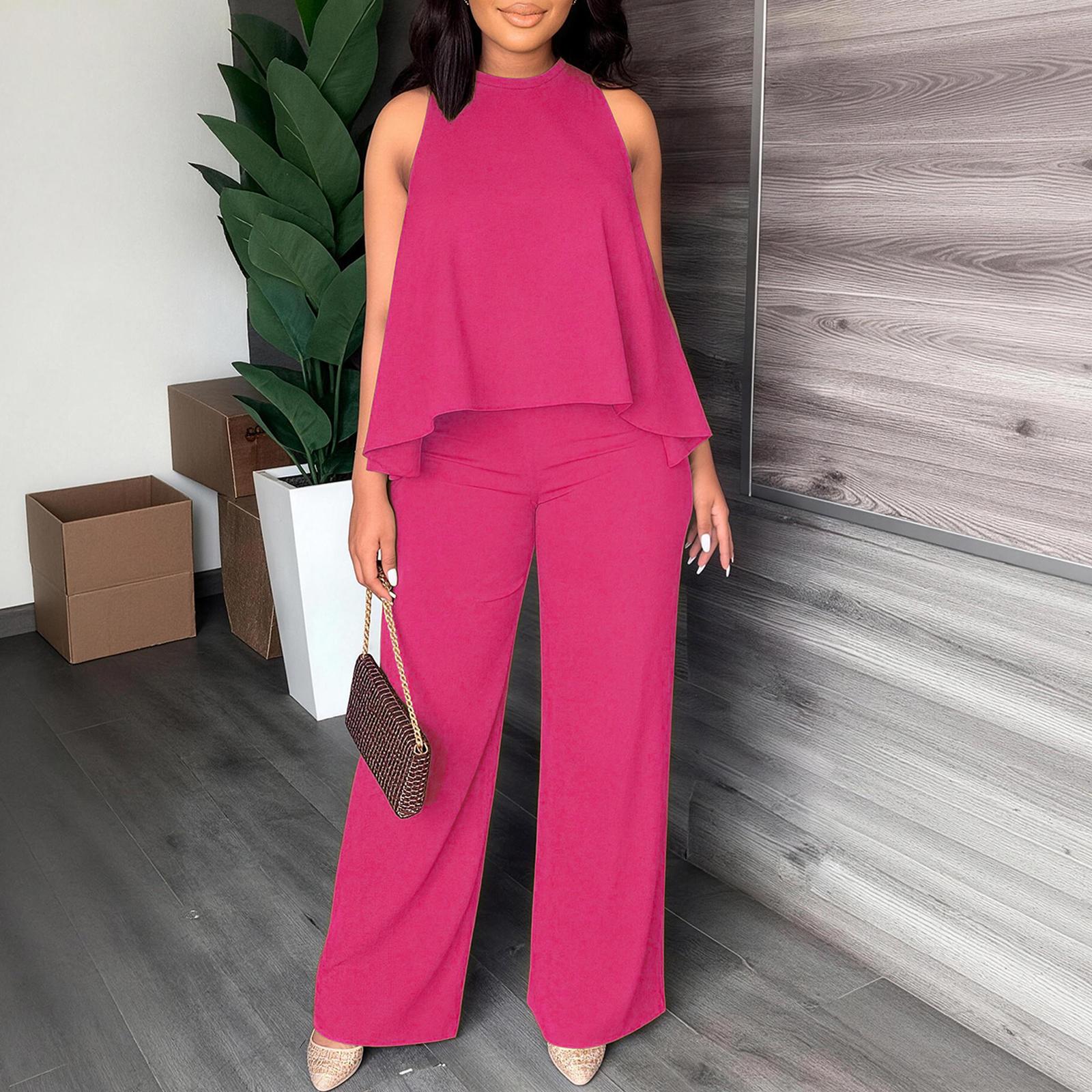 Women's New Spring-Summer Set: Lightweight Flowy Halter Two-Piece with High-Waisted Wide Leg Pants – Comfortable, Stylish, and Perfect for Every Casual to Dressy Occasion This Season