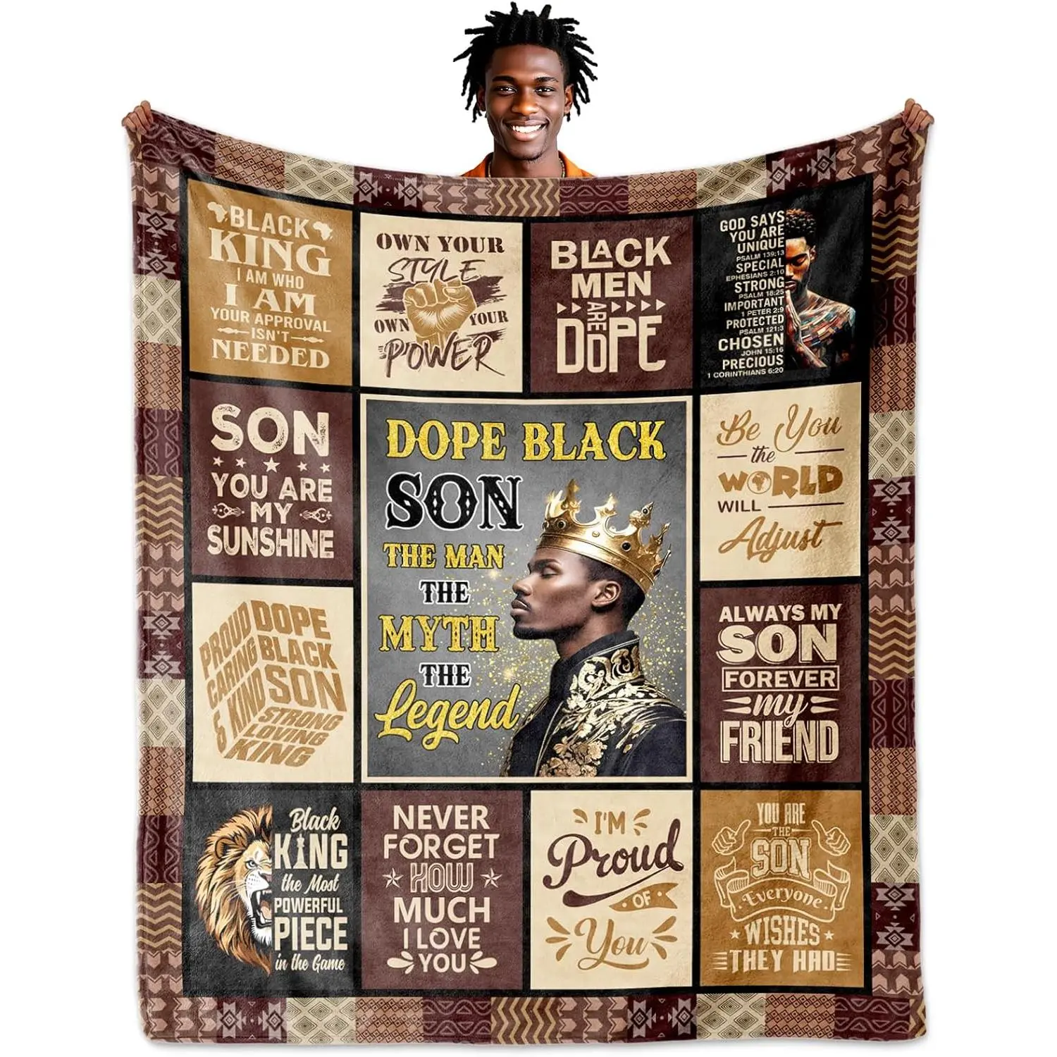 Afro-American Son Gifts from Mom Dad, Son Gifts Blanket , Gift for Sons, Black Boy Birthday Graduation Gift Ideas for Adult Sons for Fathers Day Christmas Valentine's Day