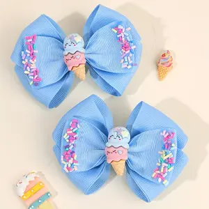 Set of 2 Adorable Hair Bow Clips Featuring an Ice Cream Theme, Perfect For. These Grosgrain Ribbon Additions Make Delightful Gifts