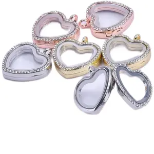 Floating Glass Living Memory Locket Charm Pendant - Transparent Locket with Heart Design, Elegant Jewelry for Mementos and Memories